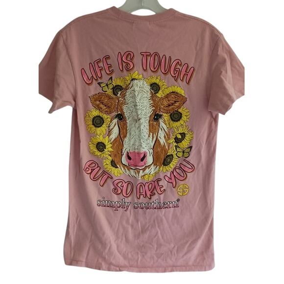 Simply Southern pink cow life is tough design T shirt women's small - Picture 4 of 6